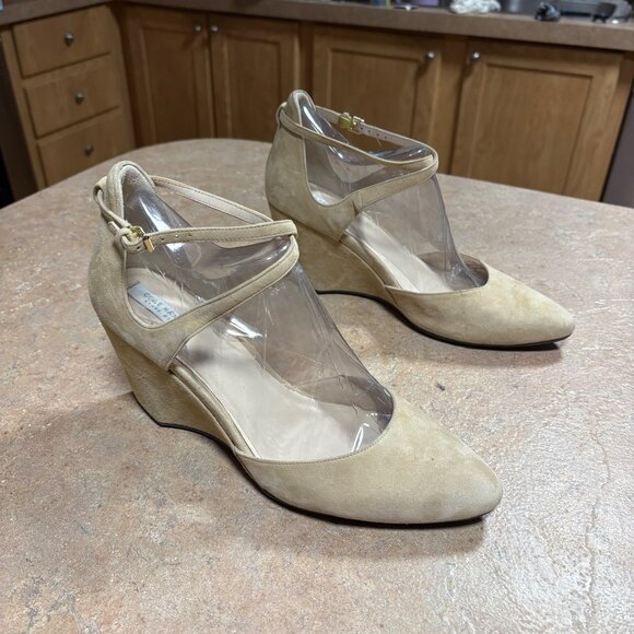 Cole Haan Wedge Heels Beige Suede Leather Ankle Strap Shoes Size 9 - Picture 13 of 13